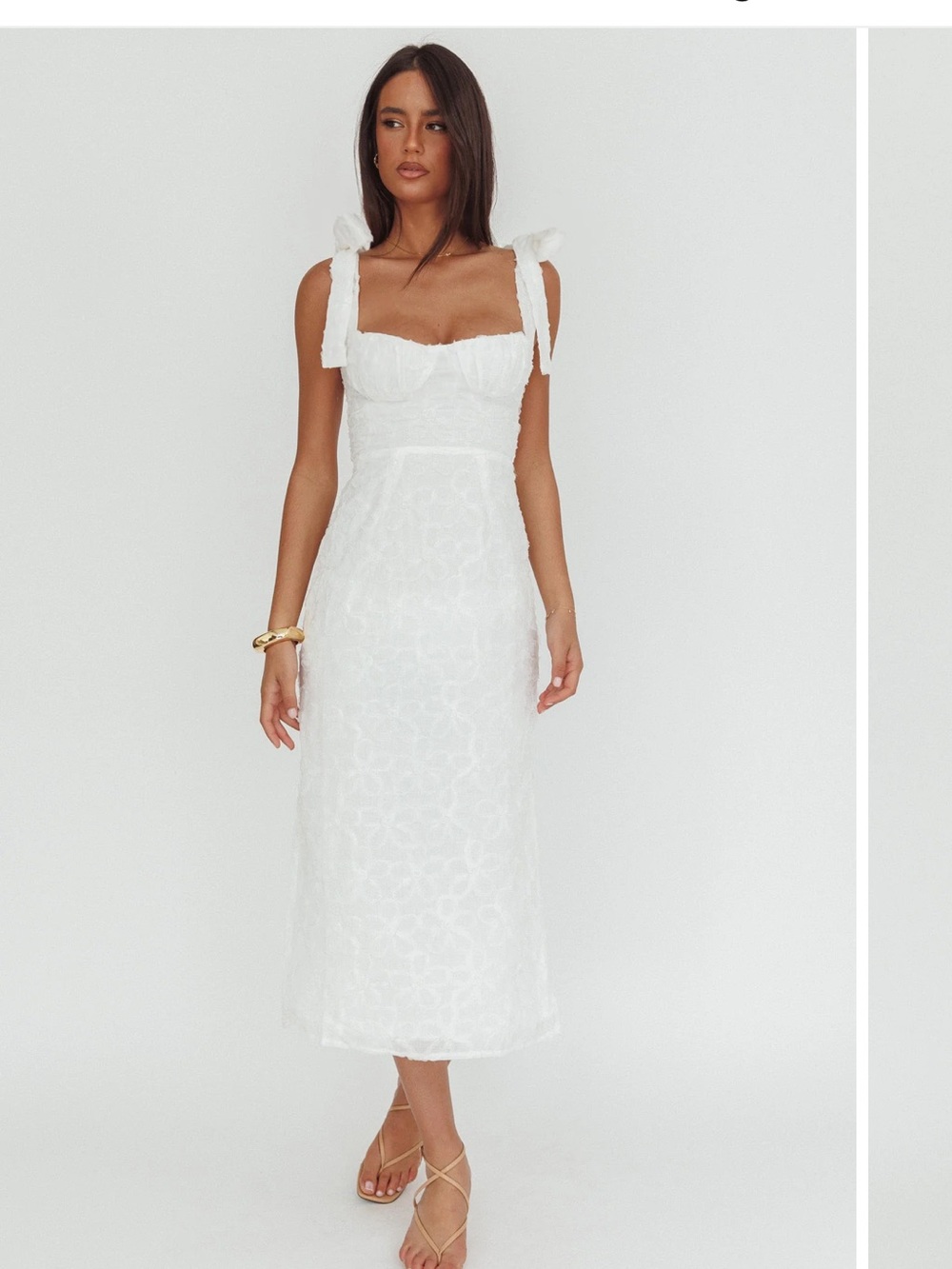 Cupid Tied Shoulder Embellished Midi Dress White